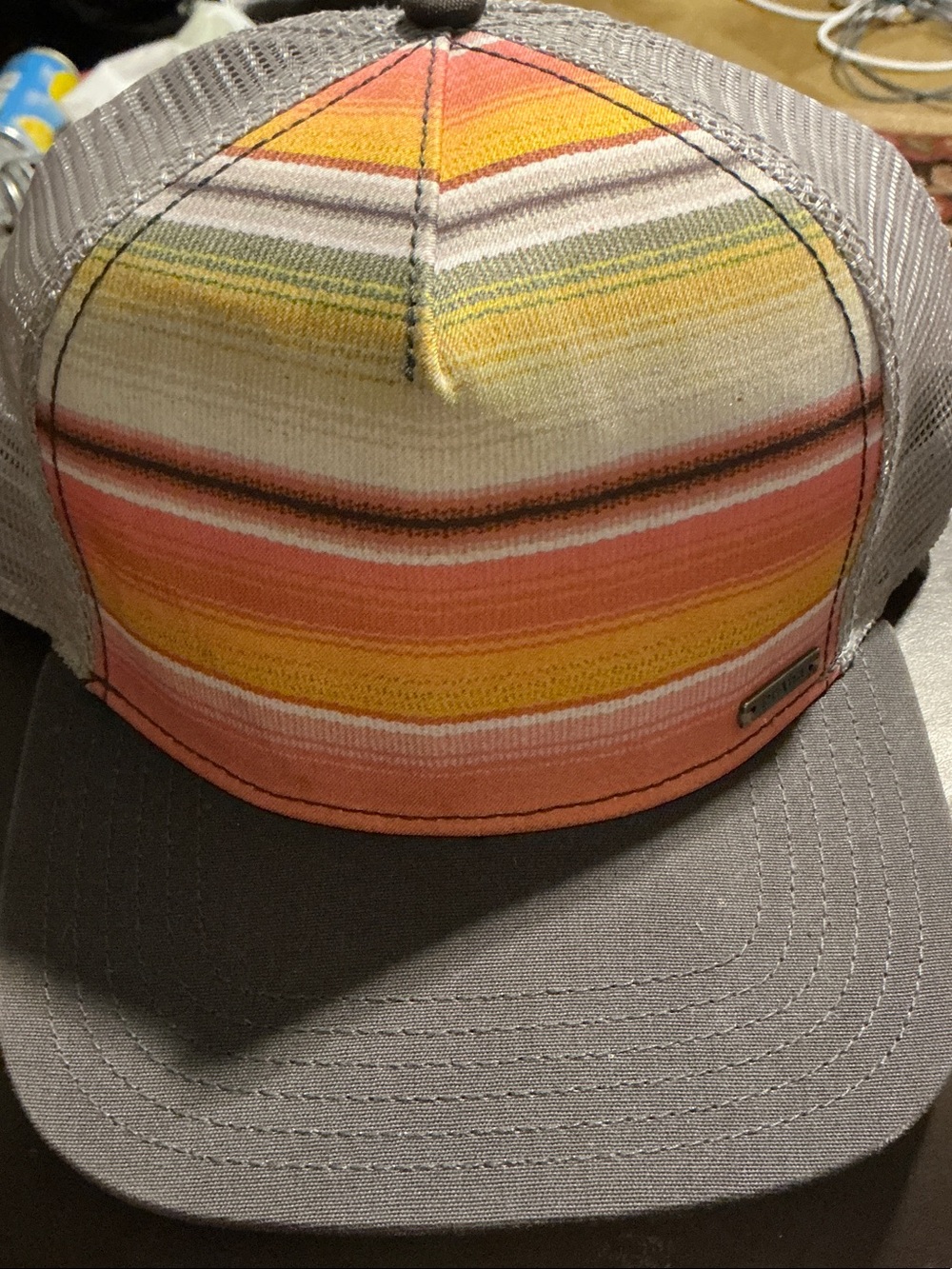 Prana Multicolor Striped Front Grey Trucker Hat